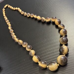 Vintage Gray Cream Tan Round Beaded Necklace Statement Fashion Cocktail